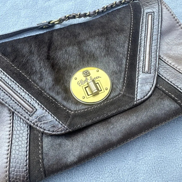 Elliott Lucca Cordoba Brown Leather Crossbody Purse Envelope Clutch Turn Lock - Picture 3 of 10